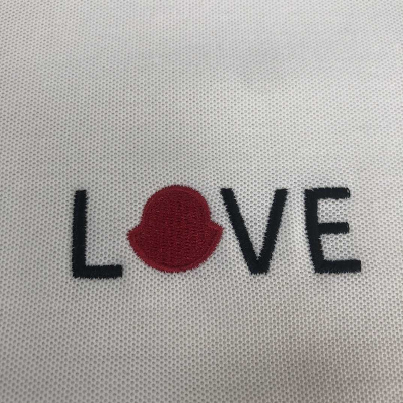 Moncler Love-embroidered Polo Shirt White