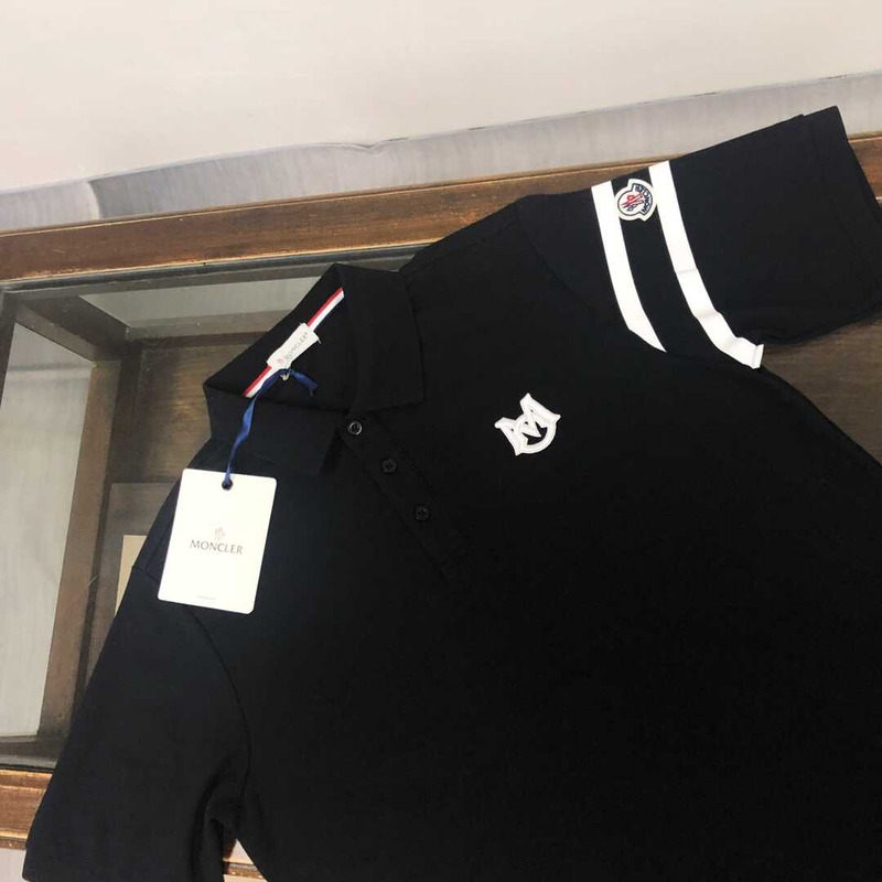 Moncler Logo-embroidered Polo Shirt Cotton Black