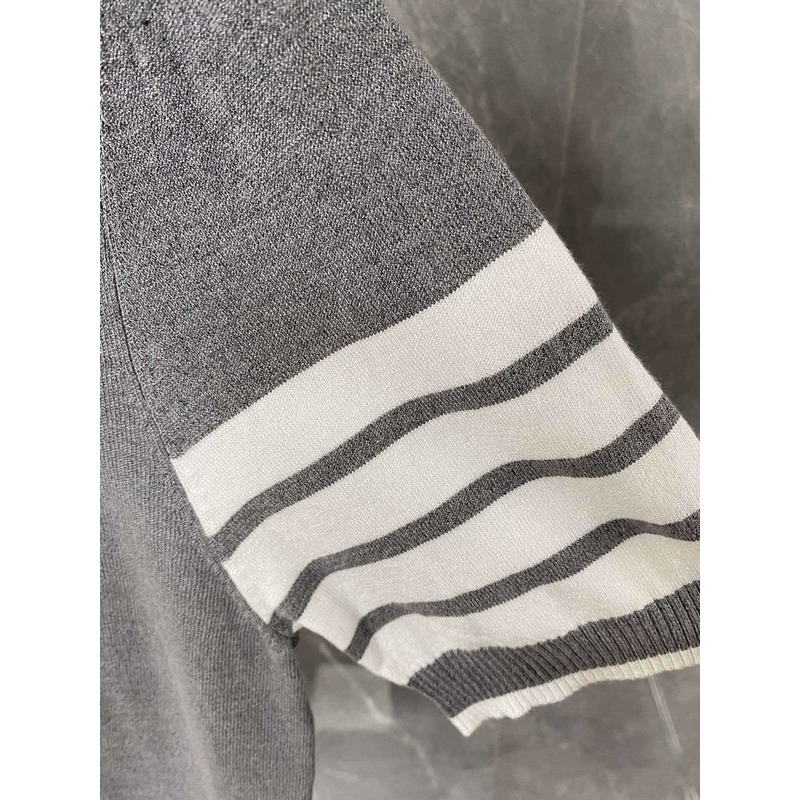 Thom Browne  Cotton 4-Bar Short Sleeve Polo Gray