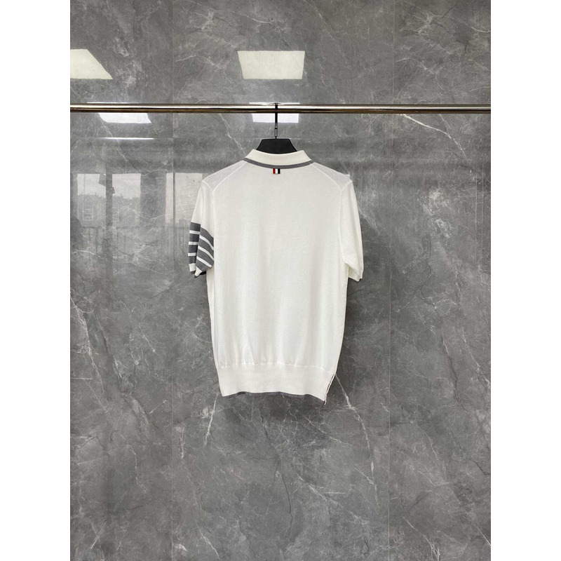 Thom Browne Cotton 4-Bar Short Sleeve Polo White