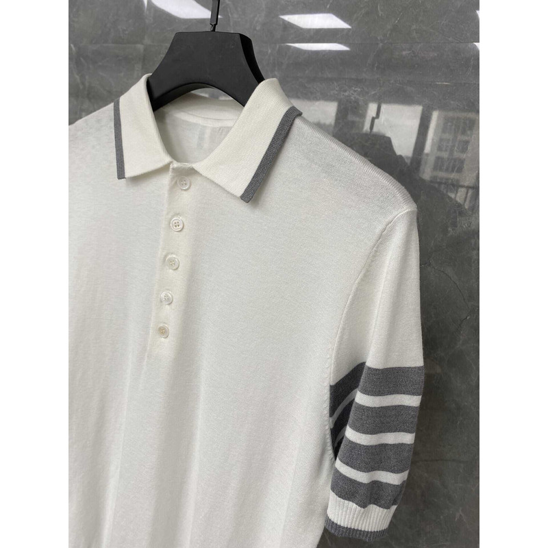 Thom Browne Cotton 4-Bar Short Sleeve Polo White