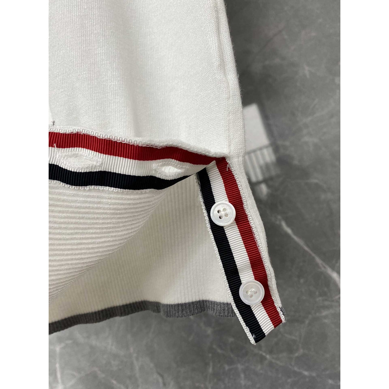 Thom Browne Cotton 4-Bar Short Sleeve Polo White
