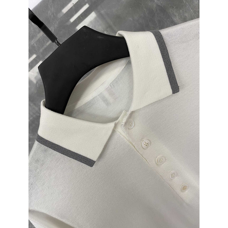 Thom Browne Cotton 4-Bar Short Sleeve Polo White