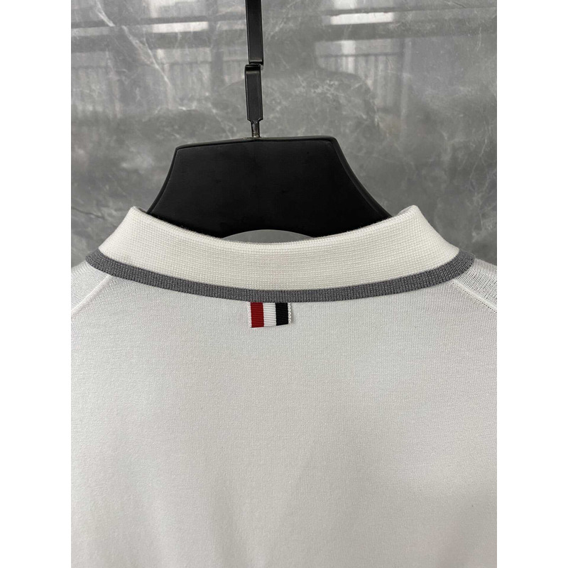 Thom Browne Cotton 4-Bar Short Sleeve Polo White