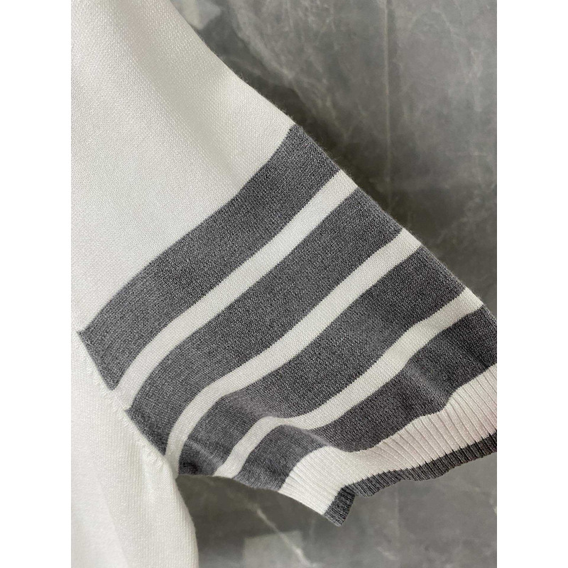 Thom Browne Cotton 4-Bar Short Sleeve Polo White