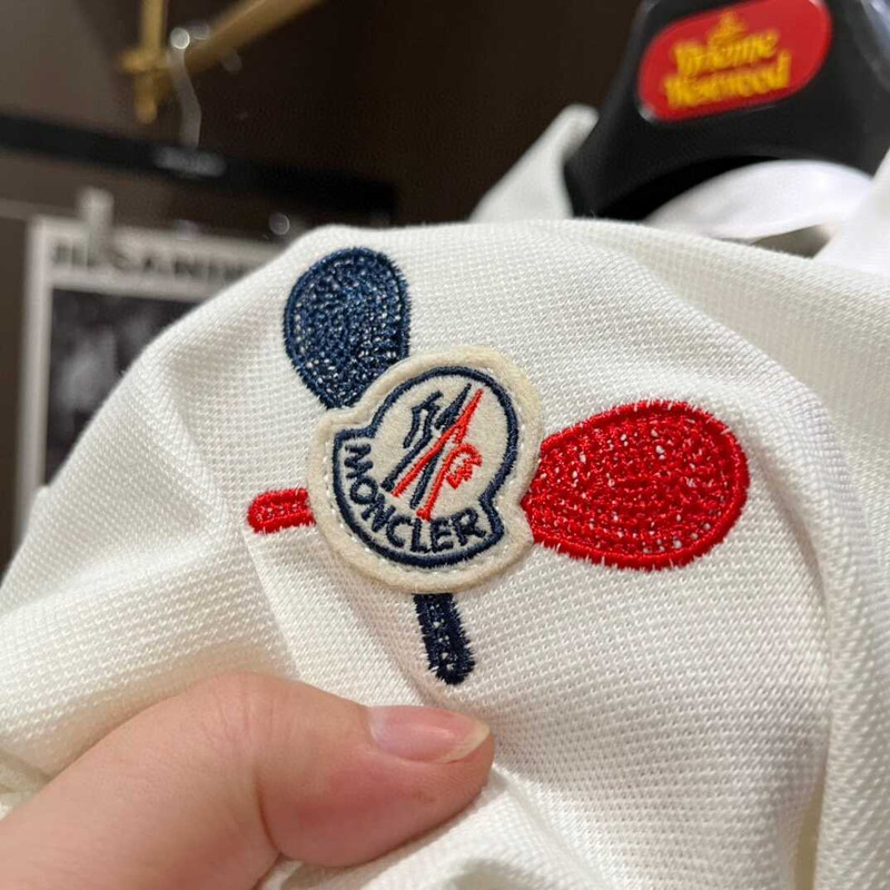 Moncler Logo Embroidered Polo Shirt White
