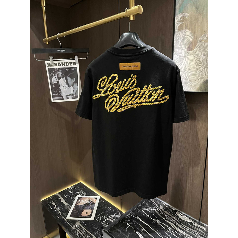 l**is V*t*n logo embroidered cotton t-shirt black