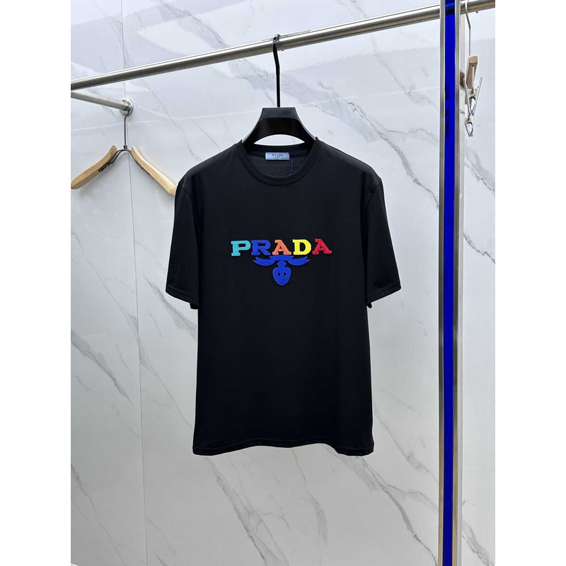 Pra*a embroidered cotton t-shirt black