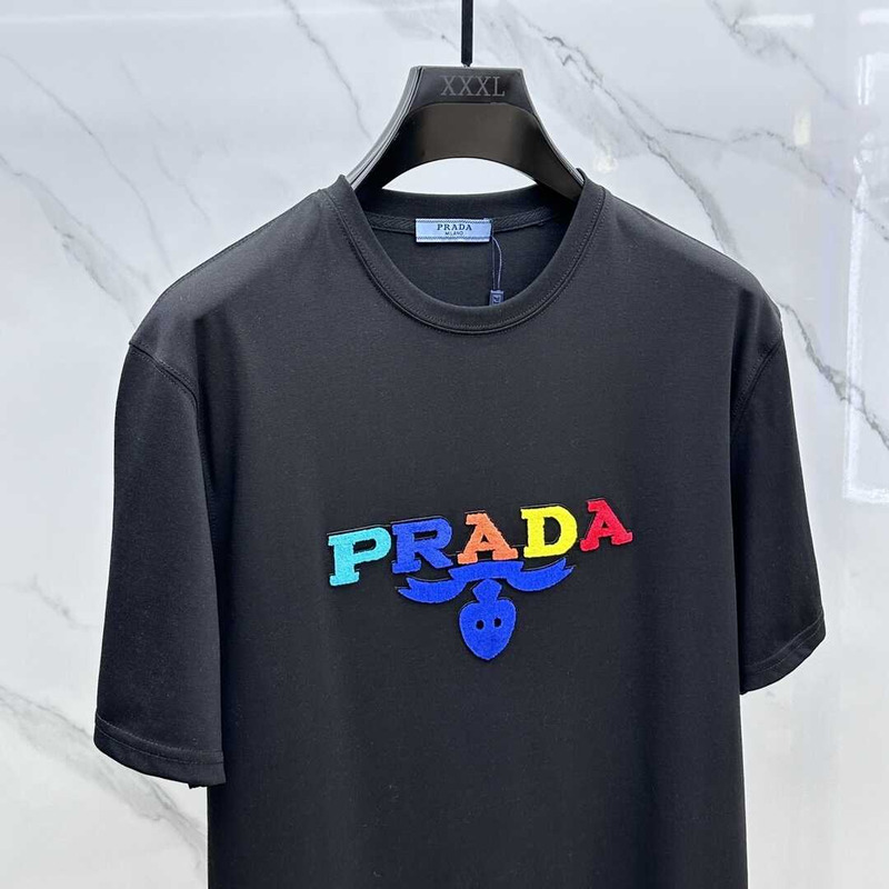 Pra*a embroidered cotton t-shirt black