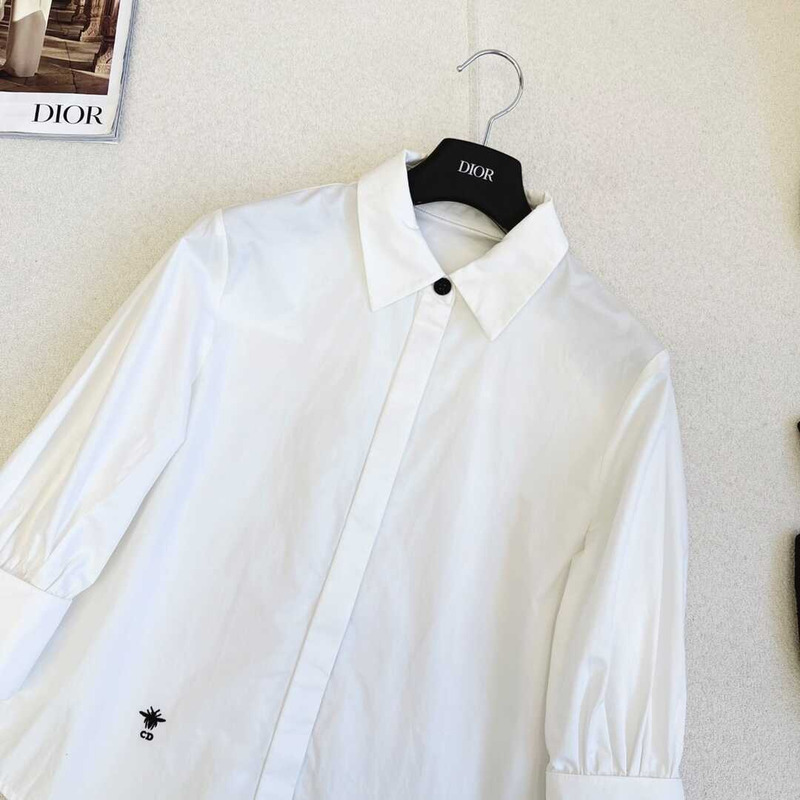 D*or blouse long sleeves white cotton-poplin