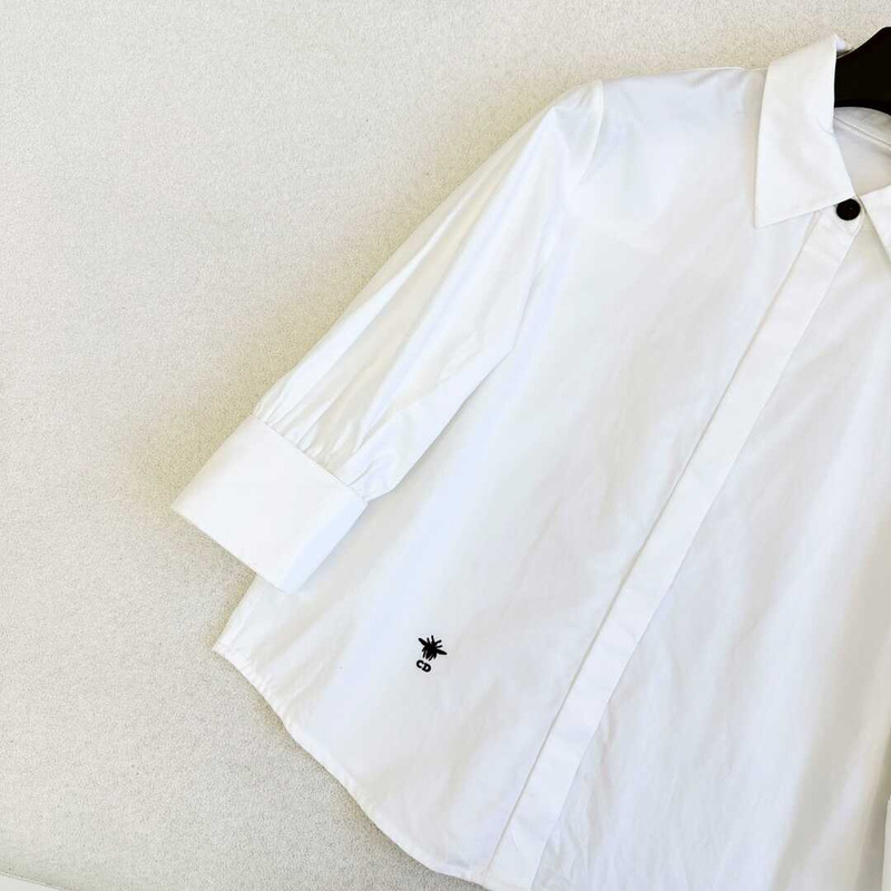 D*or blouse long sleeves white cotton-poplin