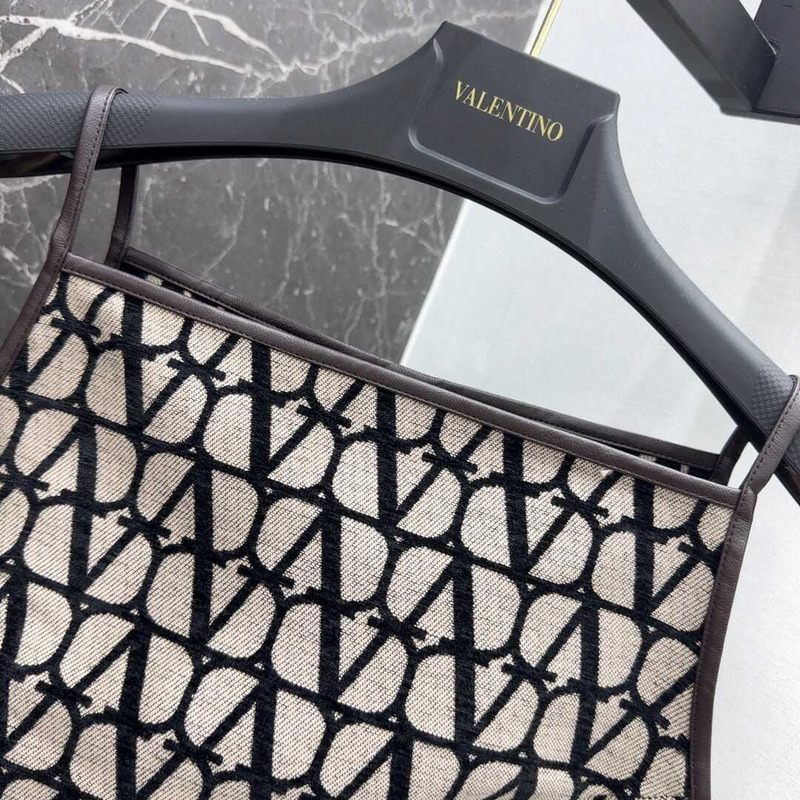 Valentino Leather-Trimmed Canvas-Jacquard Mini Dress Brown