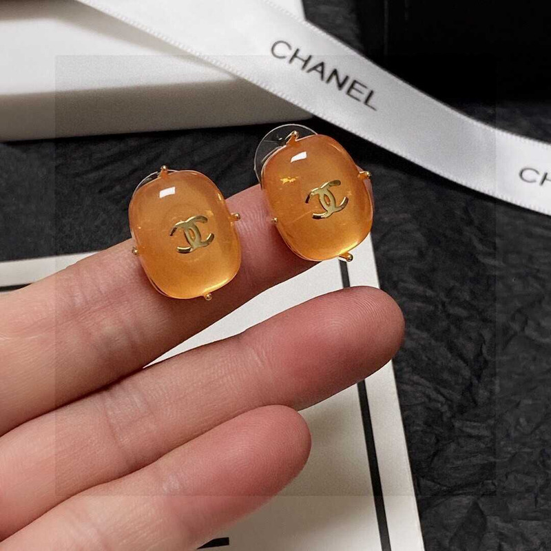 Ch*el cc logo earrings orange tone