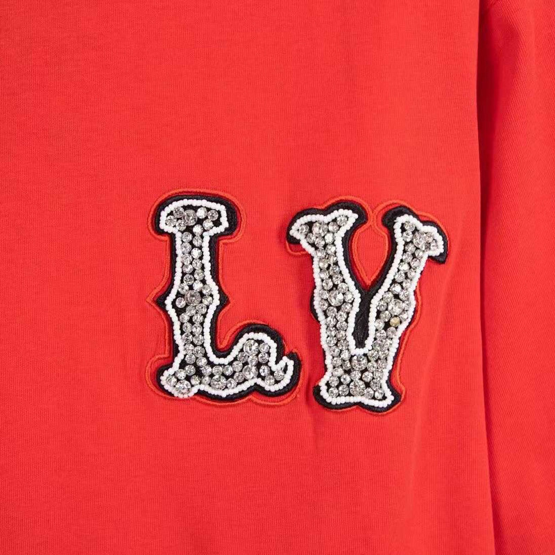 l**is V*t*n cotton pique t-shirt with embroidered lv patch red