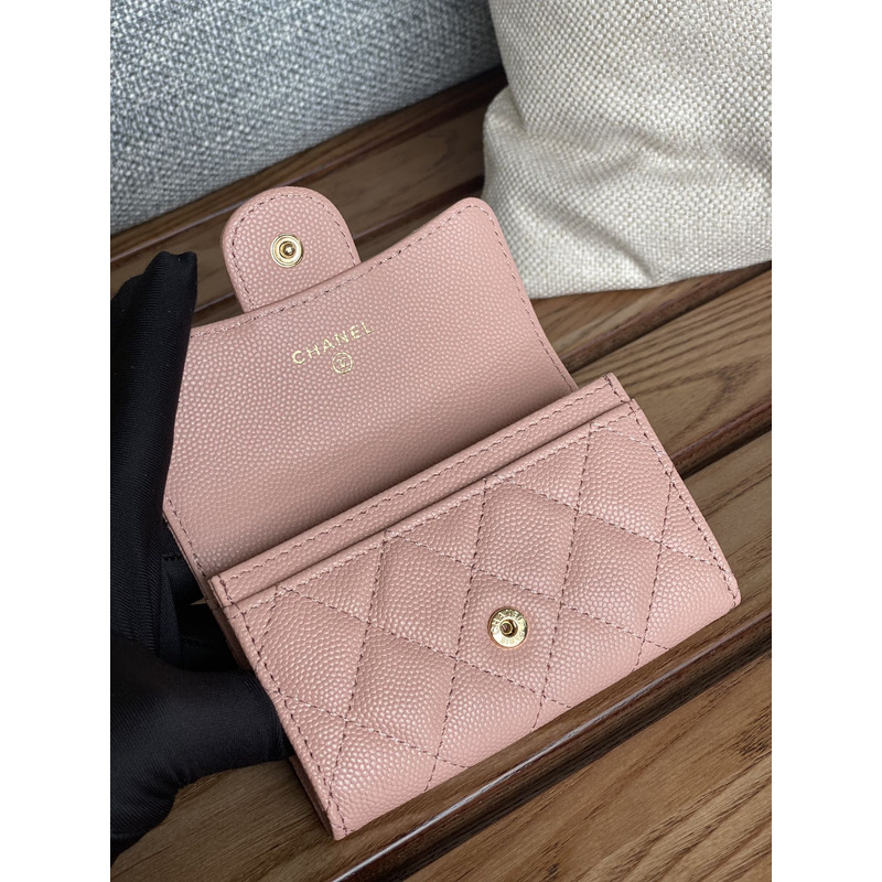 Ch*el card holder leather light pink
