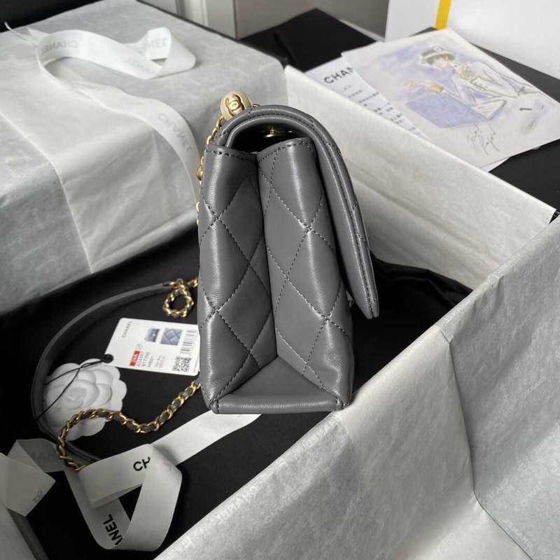 Ch*el flap bag with top handle gray