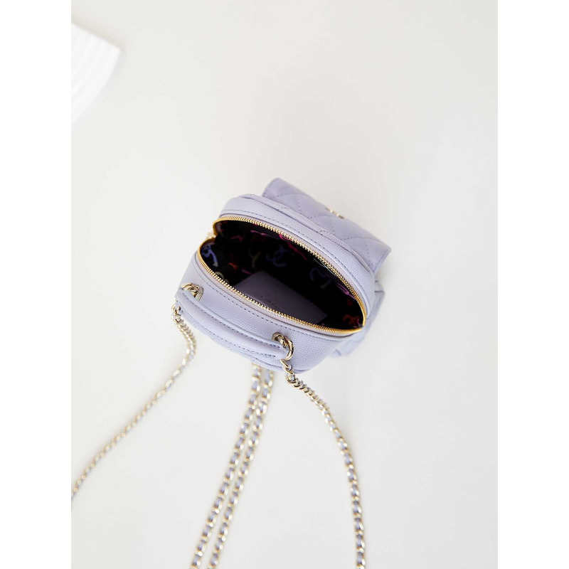 Ch*el caviar quilted cc mini classic backpack light purple