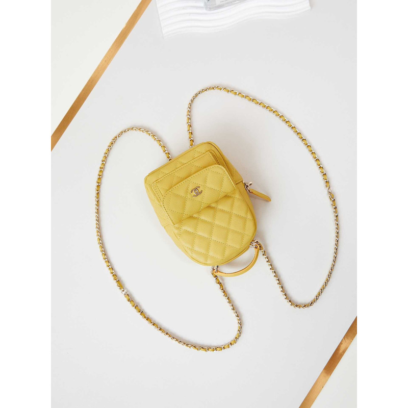 Ch*el caviar quilted cc mini classic backpack yellow