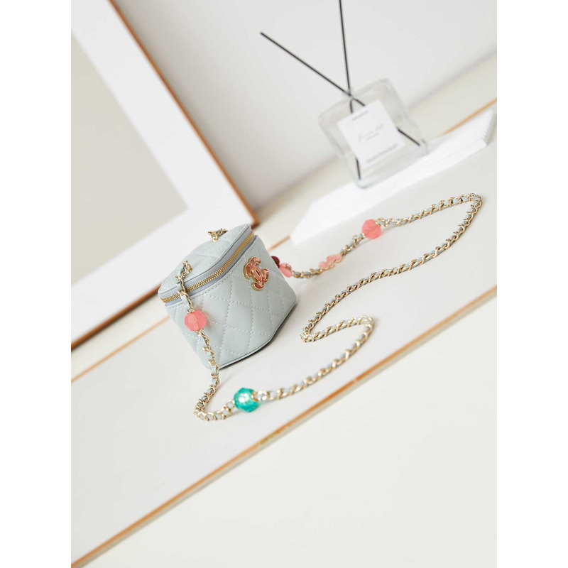 Ch*el mini vanity case lambskin light blue