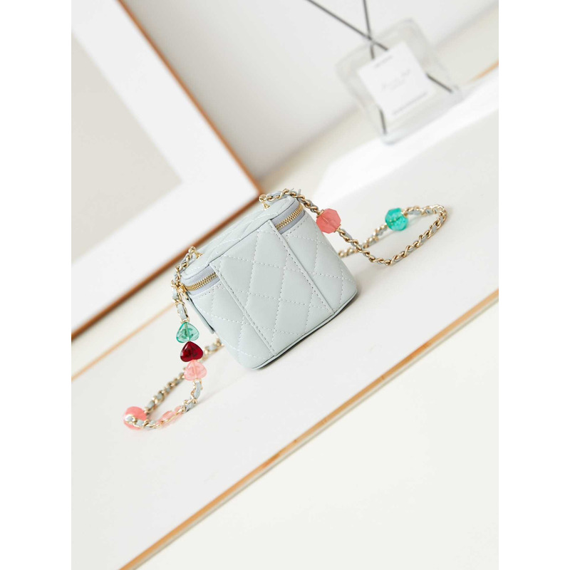 Ch*el mini vanity case lambskin light blue