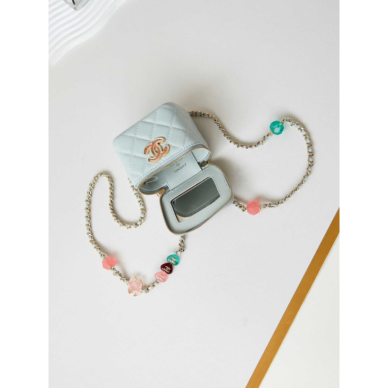 Ch*el mini vanity case lambskin light blue