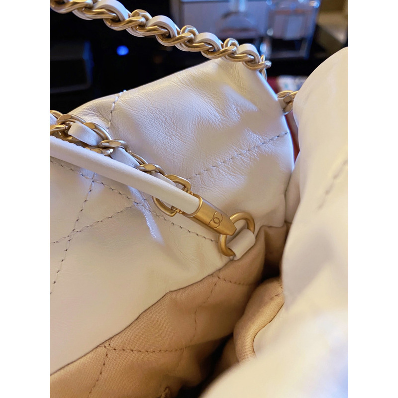 Ch*el shiny calfskin & gold-tone metal Ch*el 22 white