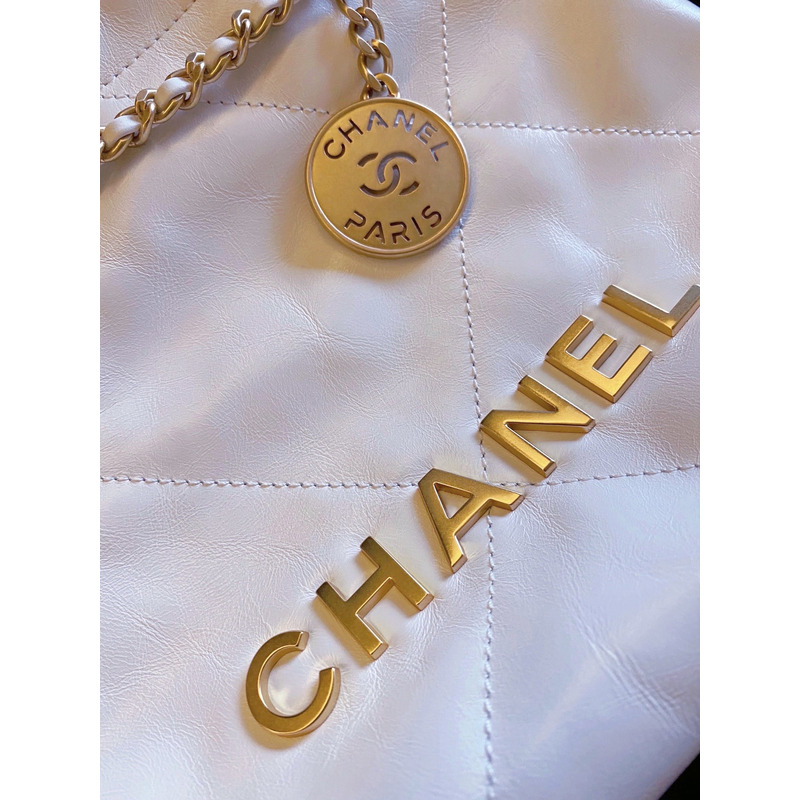 Ch*el shiny calfskin & gold-tone metal Ch*el 22 white