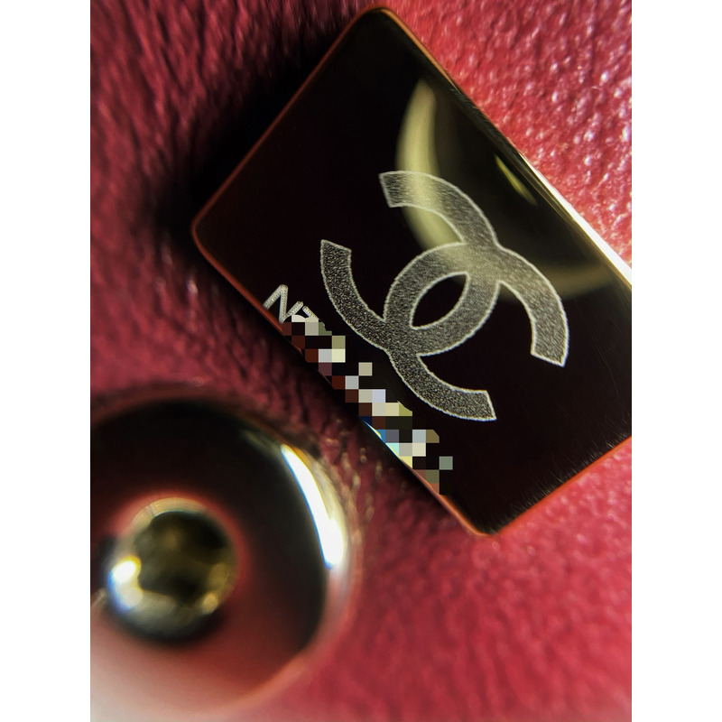 Ch*el  flap bag with handle grained calfskin & gold-tone metal black