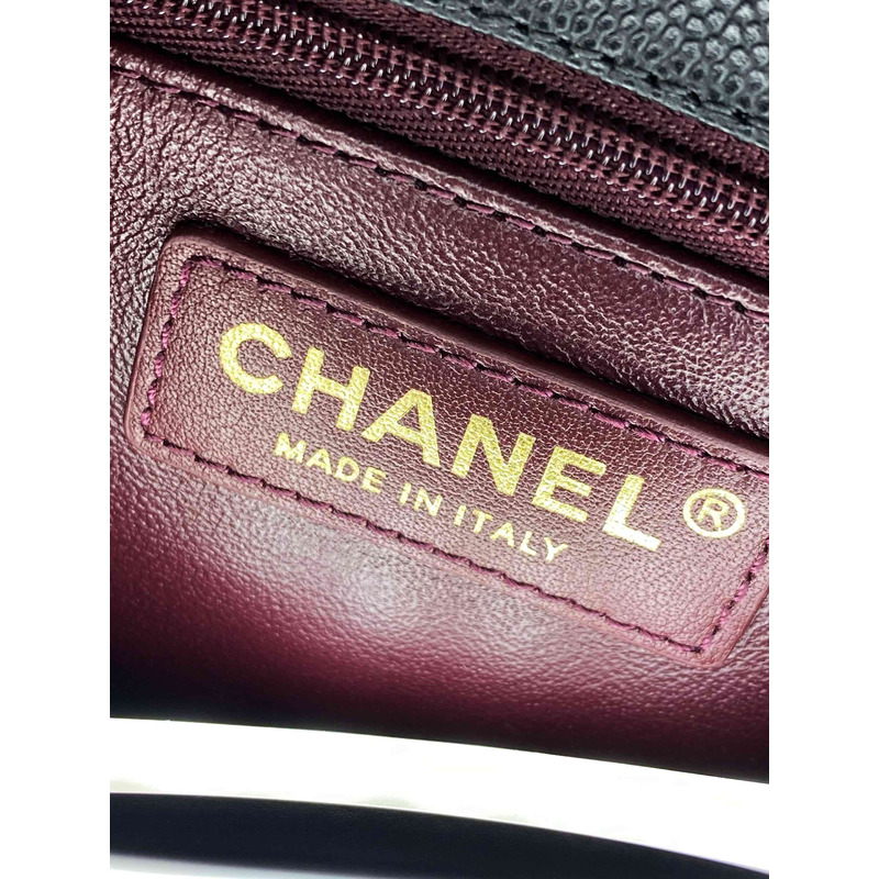 Ch*el  flap bag with handle grained calfskin & gold-tone metal black