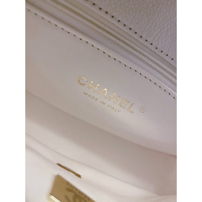 Ch*el flap bag cavair gold-toned hardware white