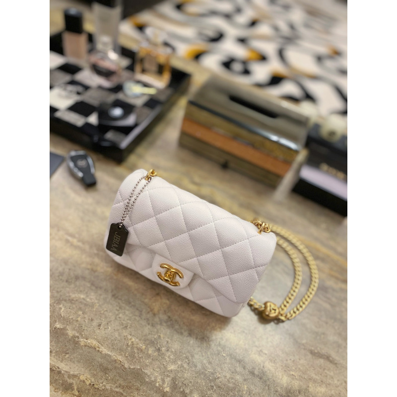 Ch*el flap bag cavair gold-toned hardware white