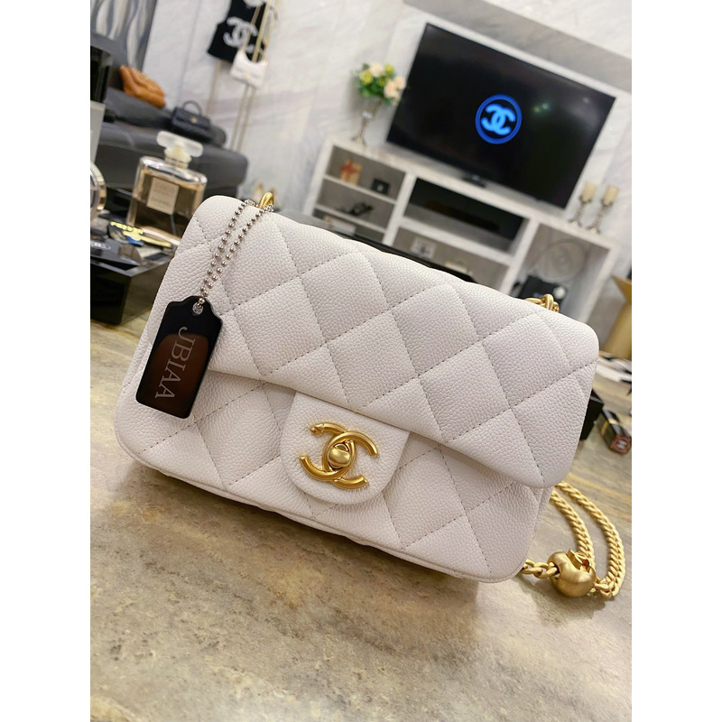 Ch*el flap bag cavair gold-toned hardware white