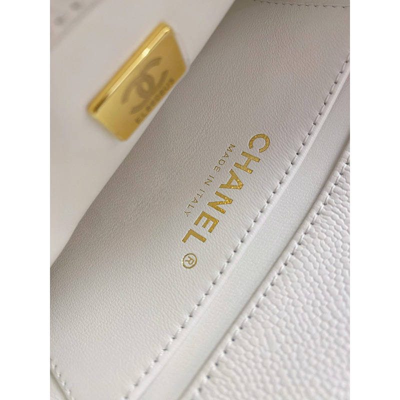 Ch*el flap bag cavair gold-toned hardware white