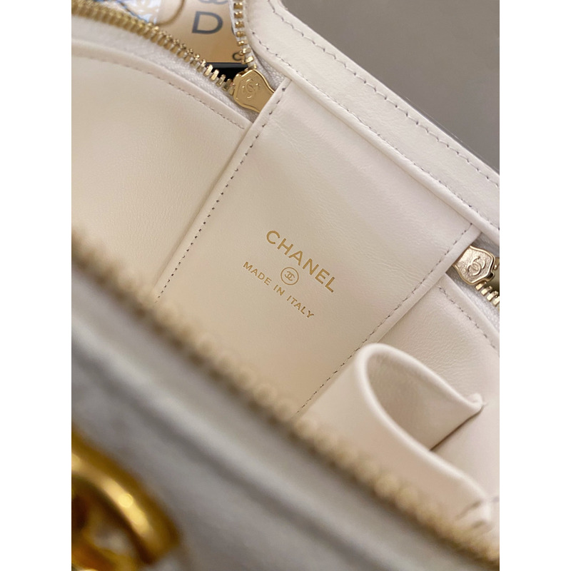Ch*el quilted caviar mini vanity case gold hardware white