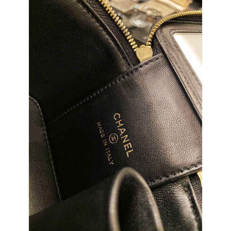 Ch*el quilted caviar mini vanity case gold hardware black
