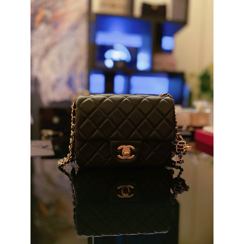 Ch*el classic handbag lambskin & gold-tone hardware black