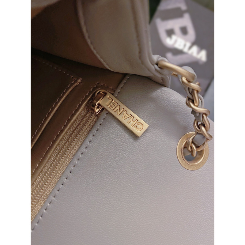 Ch*el quilted mini rectangular flap bag gray