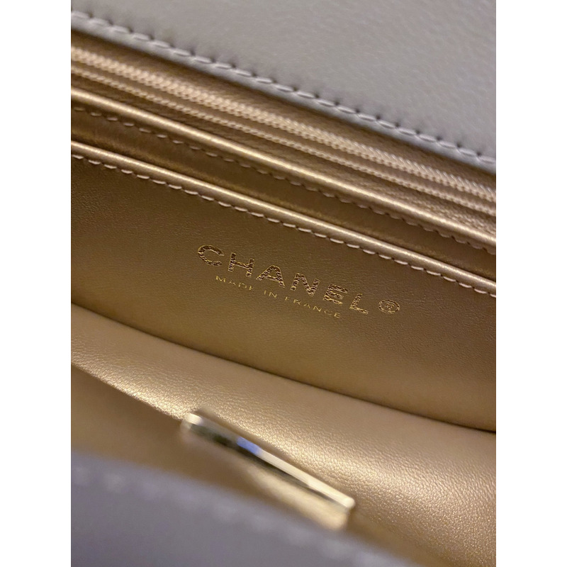 Ch*el quilted mini rectangular flap bag gray