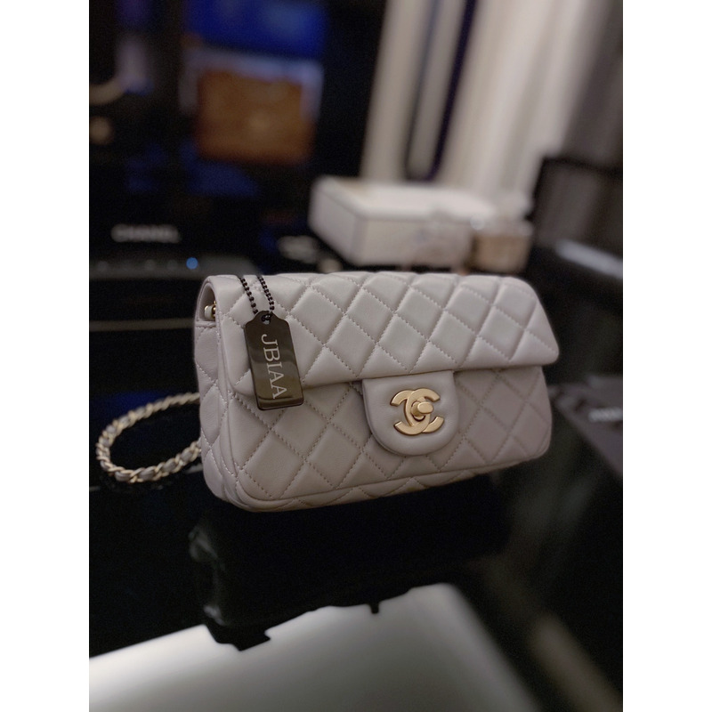 Ch*el quilted mini rectangular flap bag gray