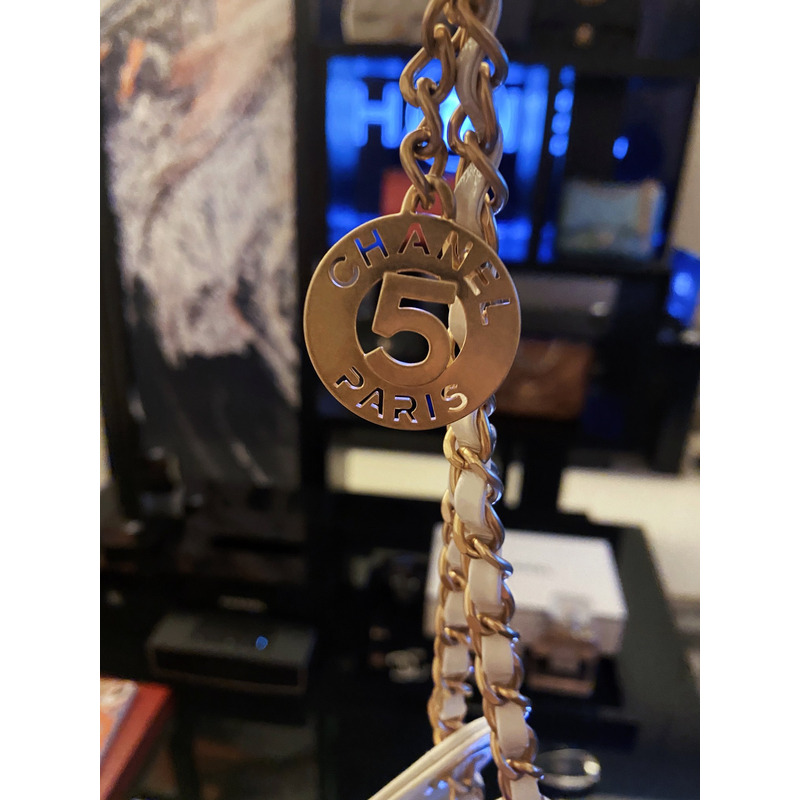 Ch*el shiny crumpled calfskin & gold-tone metal pink