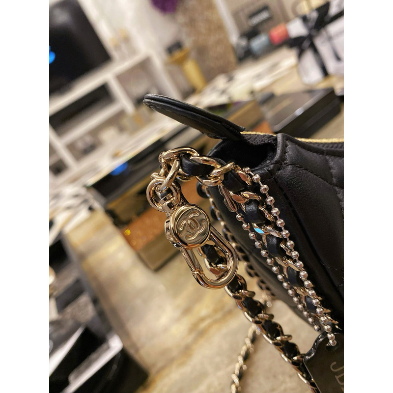 Ch*el small hobo chain shoulder bag lambskin black