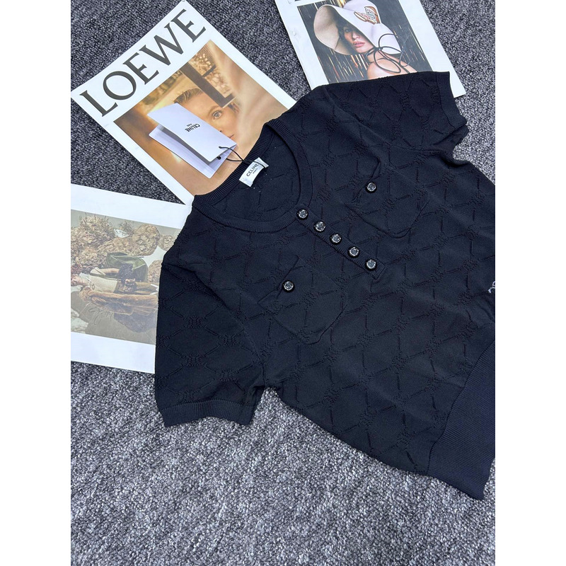 Loewe Hollow Knit With Embroidered Logo Iconic Button Black