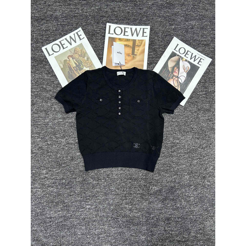 Loewe Hollow Knit With Embroidered Logo Iconic Button Black