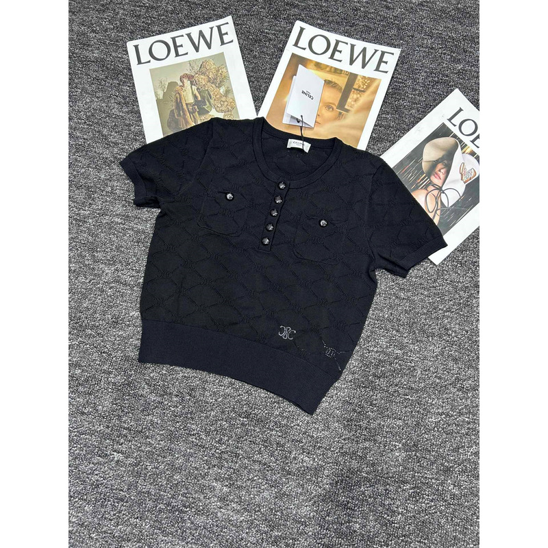 Loewe Hollow Knit With Embroidered Logo Iconic Button Black