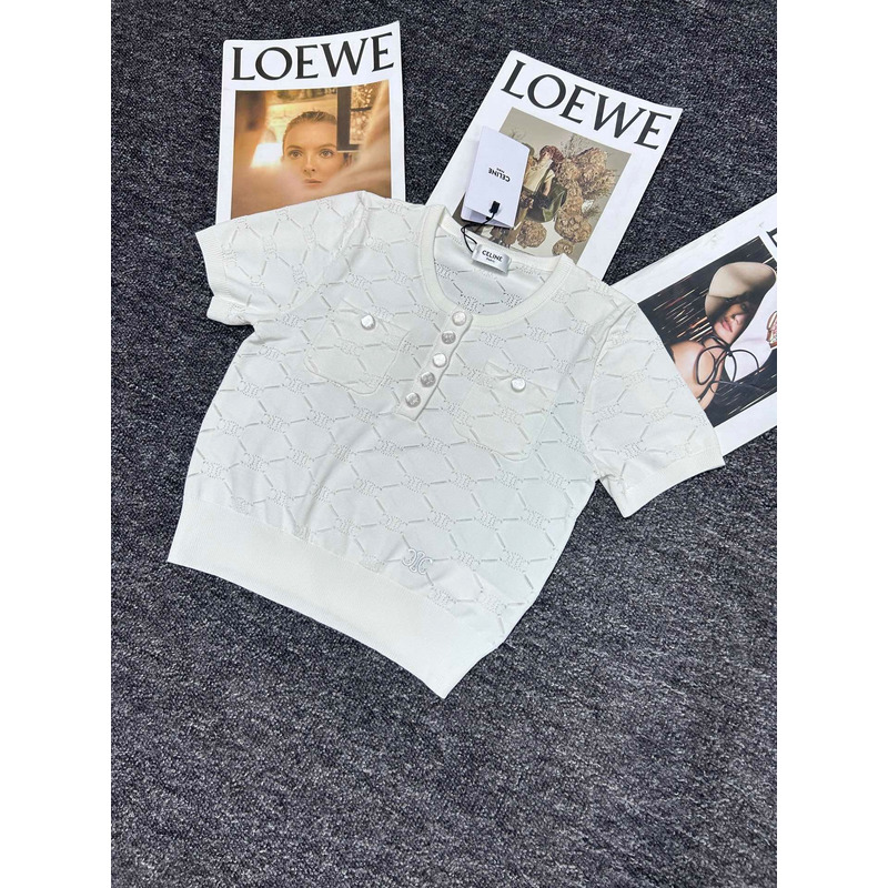 Loewe Hollow Knit With Embroidered Logo Iconic Button White