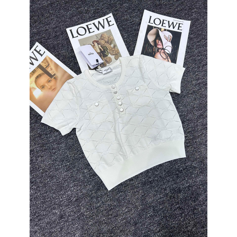 Loewe Hollow Knit With Embroidered Logo Iconic Button White
