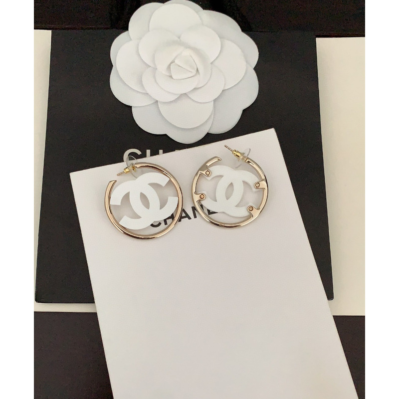 Ch*el cc hoop earrings white and gold