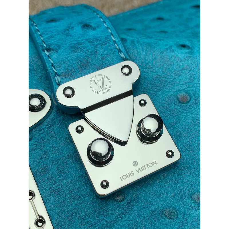 l**is V*t*n slim trunk cowhide leather with rivet frame and metal s-lock buckle dark blue