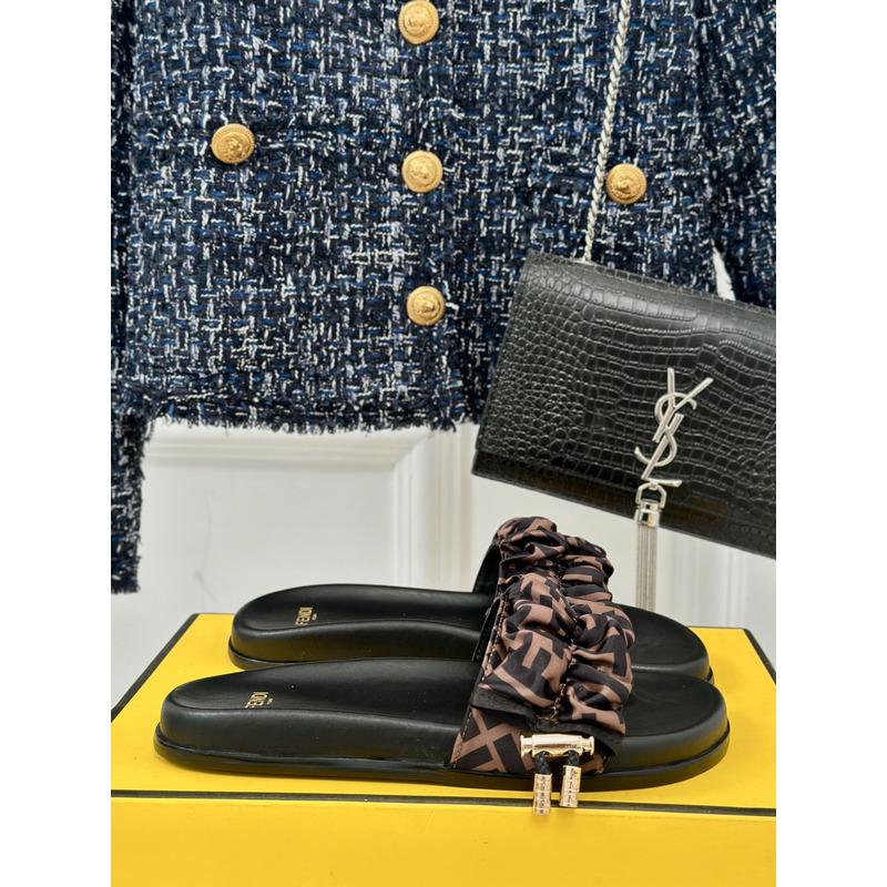 F**di feel satin slides brown