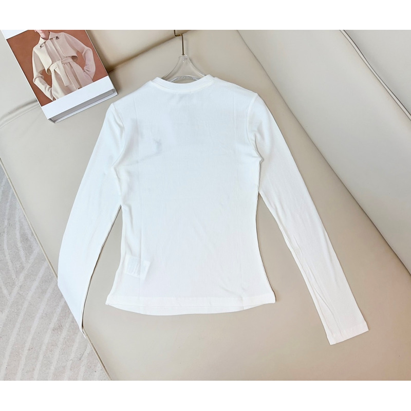 Saint Laurent Printed Logo Slim-Fit Long Sleeve T-shirt in Cotton White